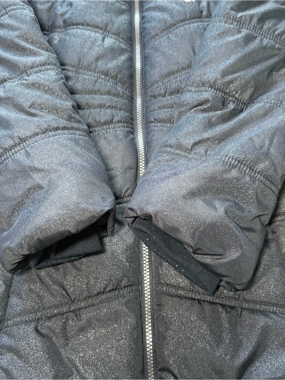 Calvin Klein Jeans Girls Size M 8/10 Black Shimmer Hooded Long Puffer Coat